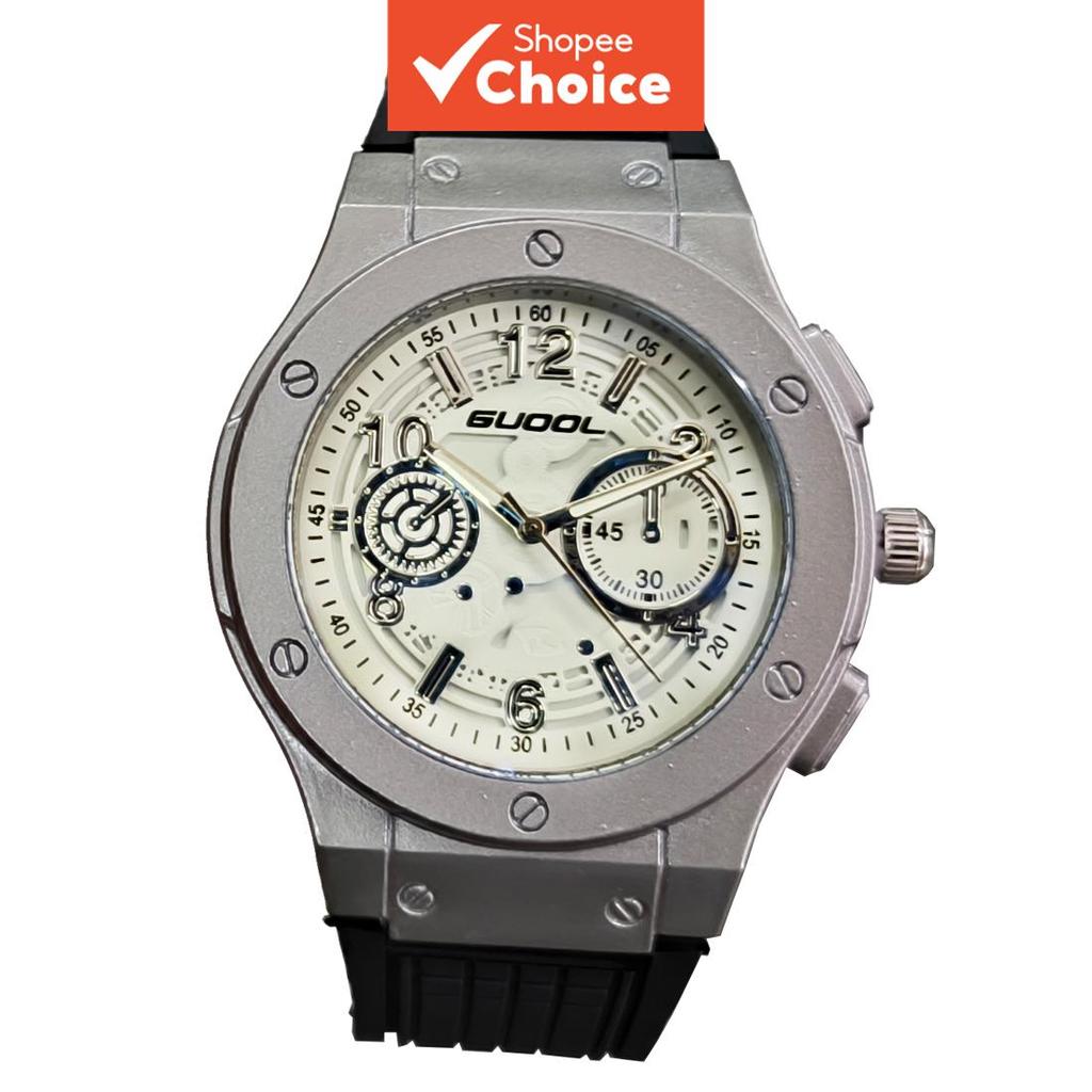 Relógio Masculino Cronógrafo De Quartzo Com Mostrador Oco Silicone Pulseira Parafuso Moldura De Pulso