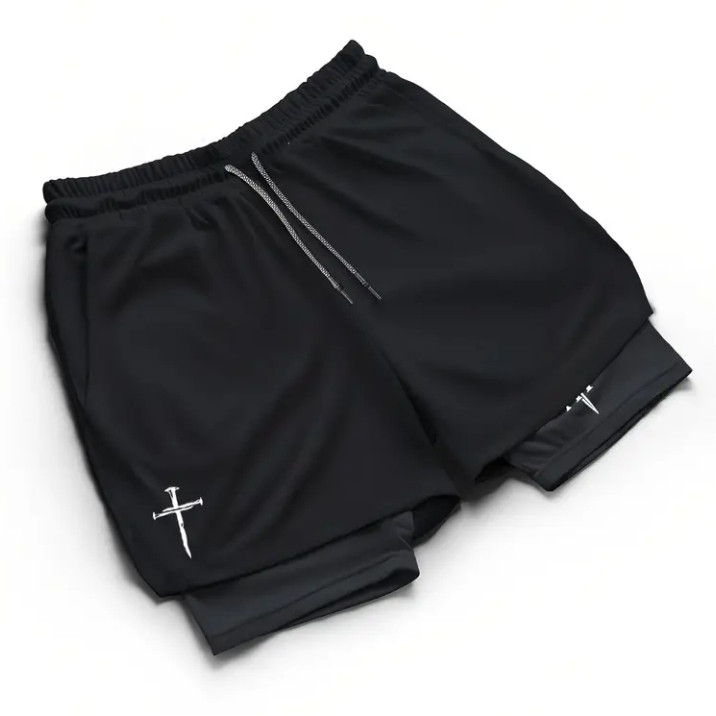 Short Dry-Fit Masculino Compressão 2 em 1 Academia Treino Gym Jesus Saved My Life Cristã — imagem 2 de 2