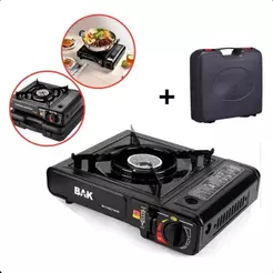 Fogareiro Fogão a Gás Camping Acampamento Bak Portátil Com Maleta Preto JJ