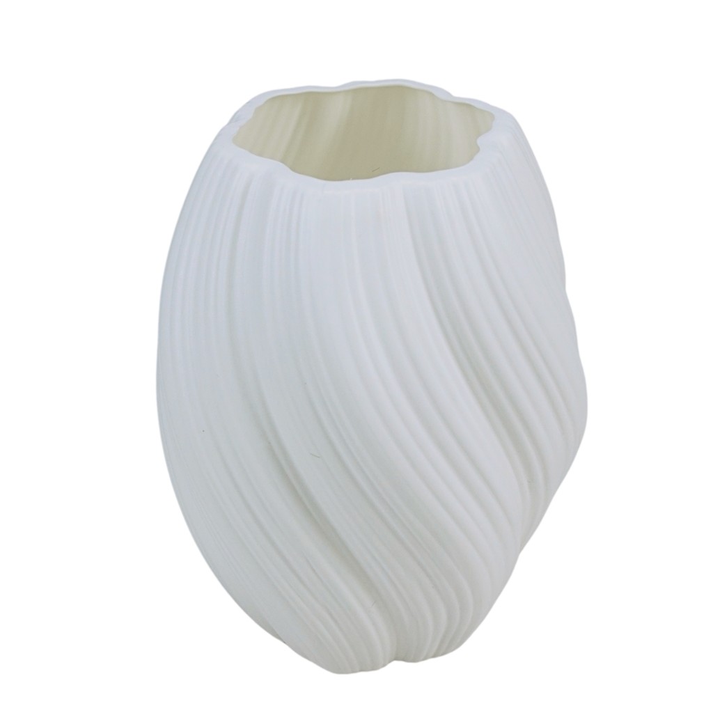 Vaso Decorativo De Plástico Moderno para Estante e Sala Branco Canelado Castela