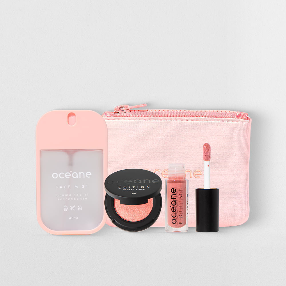 Océane Kit Mini Nécessaire + Mini Brilho Labial + Mini Blush +