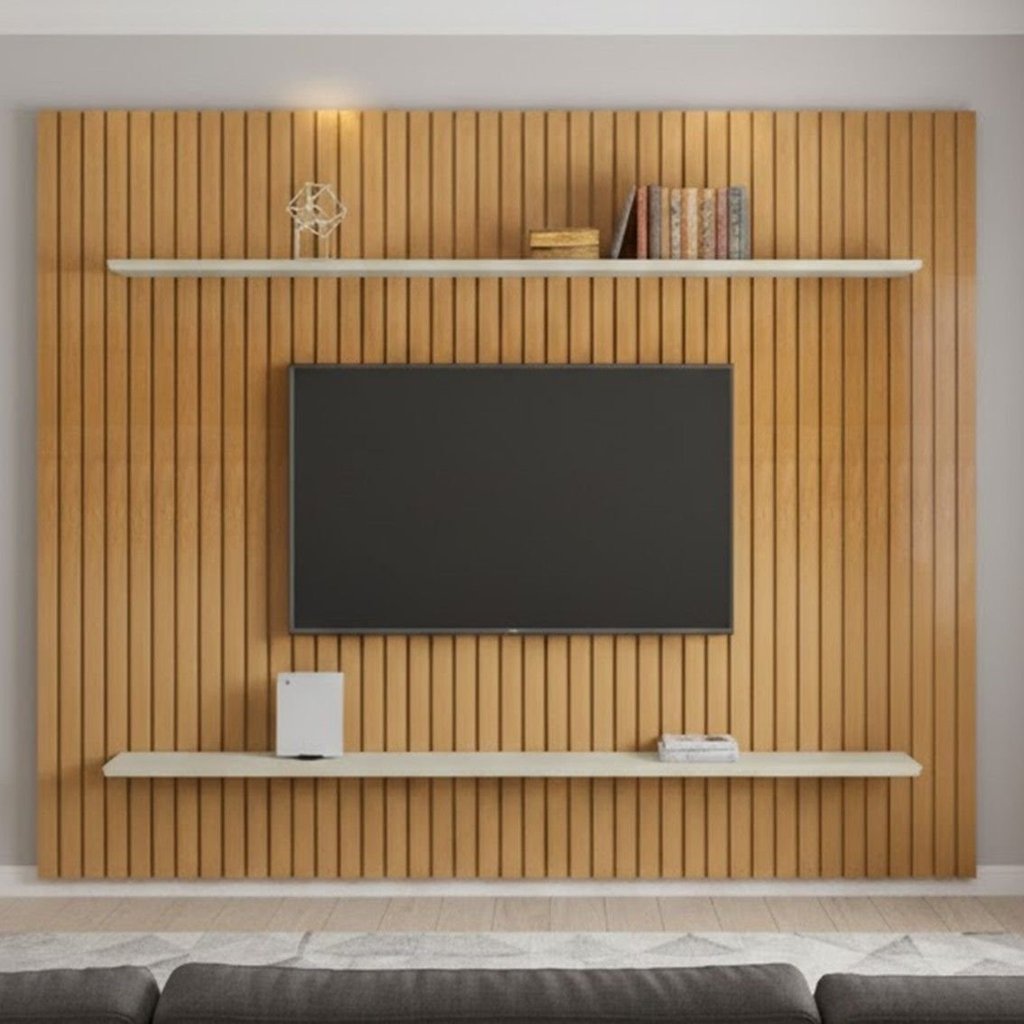Painel para TV até 75 Polegadas Ripado 100% MDF 220x230cm Marrom Roma Cinamomo/Off White