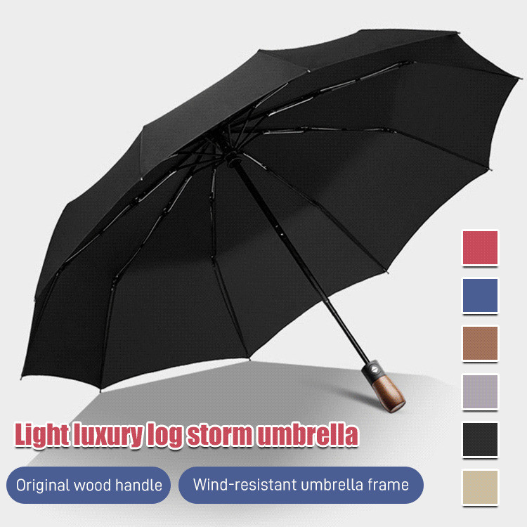 [Estilo Clássico] Men's automatic wooden handle sun umbrella engraved sunshade umbrella sunshade umbrella/Sombrinha Dobr