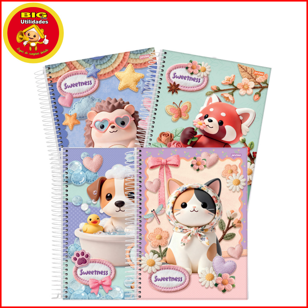 Cadernos Sweetness 10 Matérias Jandaia 160 Folhas Capa Dura Grande Estampas Variadas Luxo Fashion