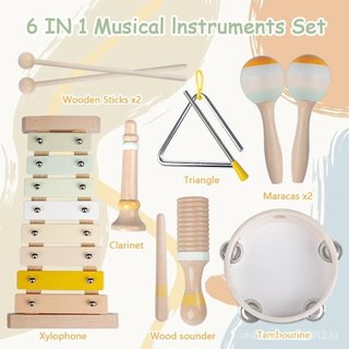 Instrumentos Musicais para Bebês - Brinquedos de Madeira Montessori para Crianças de 1 a 3 Anos, Conjunto de Instrumento