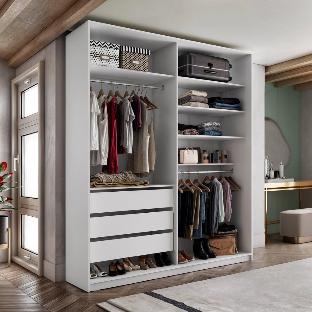 Closet Solteiro 100% MDF BP 159,5cm 3 Gavetas Monreale Branco Branco