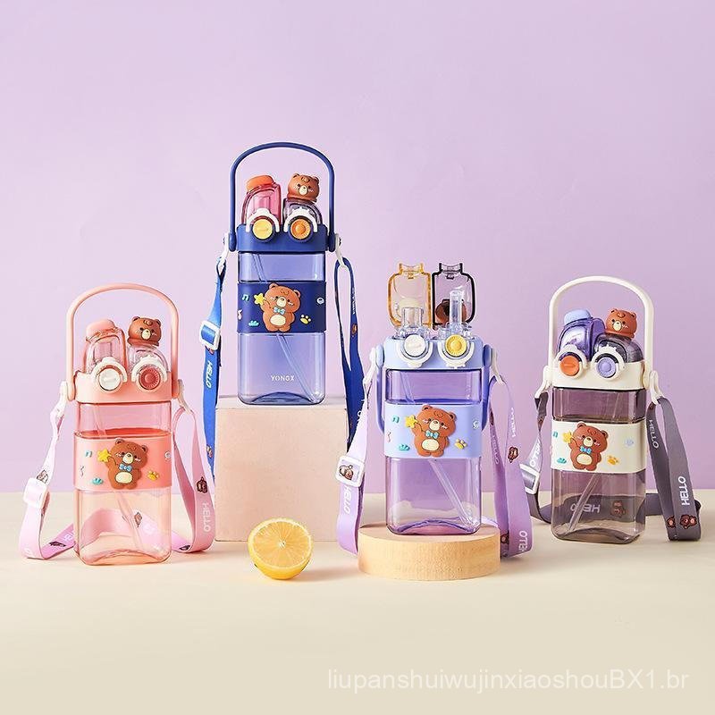 Copo de água infantil Youfulle com padrão de desenho animado, garrafa de água de grande capacidade, copo de água com dup