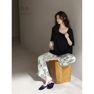 Yuenei novo estilo legal pijamas femininos verão Modal calças de manga curta Loungewear estilo verão verão pulôver estil