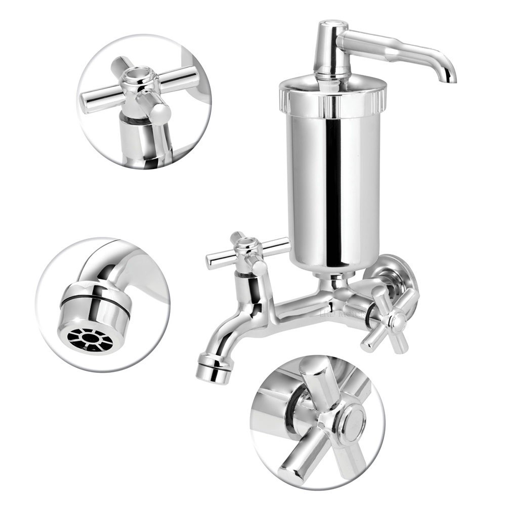 Torneira De Filtro Reta Parede Cozinha 1/4v Prateado Agua Quente Fria Gourmet — imagem 2 de 2