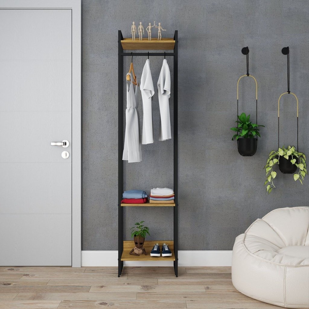 Estante Closet Arara Industrial 3 Prateleiras 187x45cm Dynamica Marrom/Lâmina Mel/Preto Lamina Mel / Preto