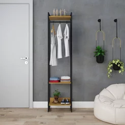 Estante Closet Arara Industrial 3 Prateleiras 187x45cm Dynamica Marrom/Lâmina Mel/Preto Lamina Mel / Preto