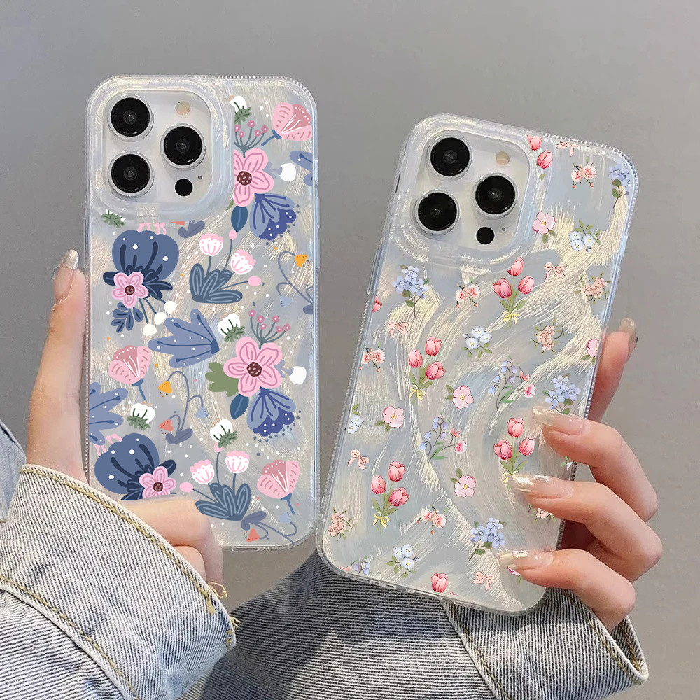 Caixa De Planta De Tulipa De Flor Azul Rosa Para Samsung Galaxy A57 A37 A17 A56 A36 A26 A15 A55 A54 A07 A06 A05 A05S A06