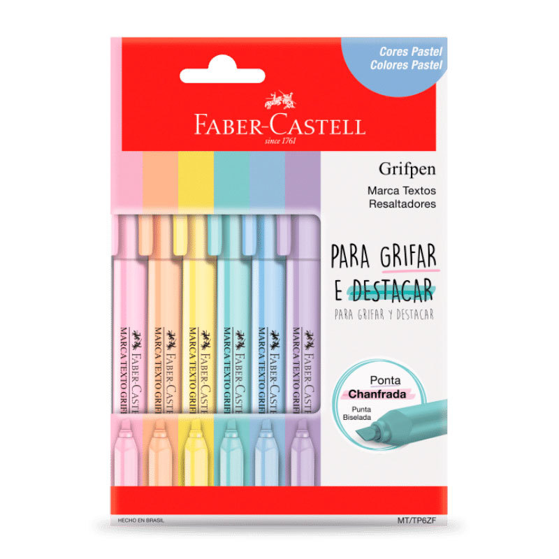 Pincel marca texto Grifpen com 6 unidades Tons Pastéis MT/TP6ZF\357003 Faber-Castell