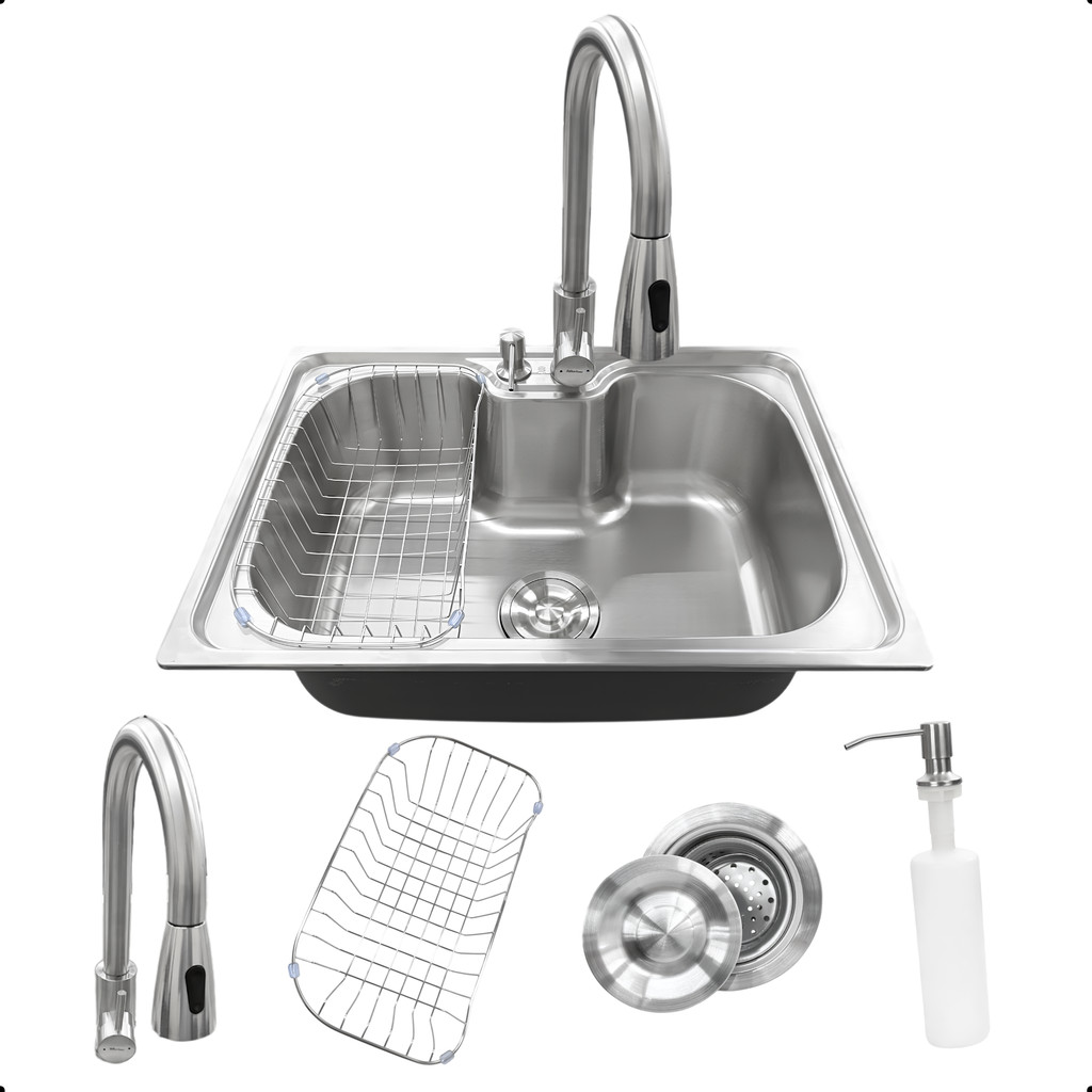 Cuba de Cozinha Gourmet 60x42cm Aço Inox Com Torneira Extensível Monocomando com