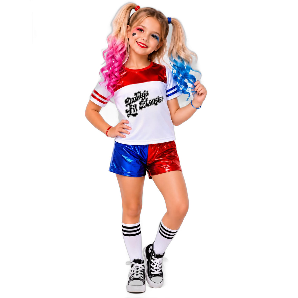 Arlequina Infantil Brilhante Conjunto Cosplay Halloween