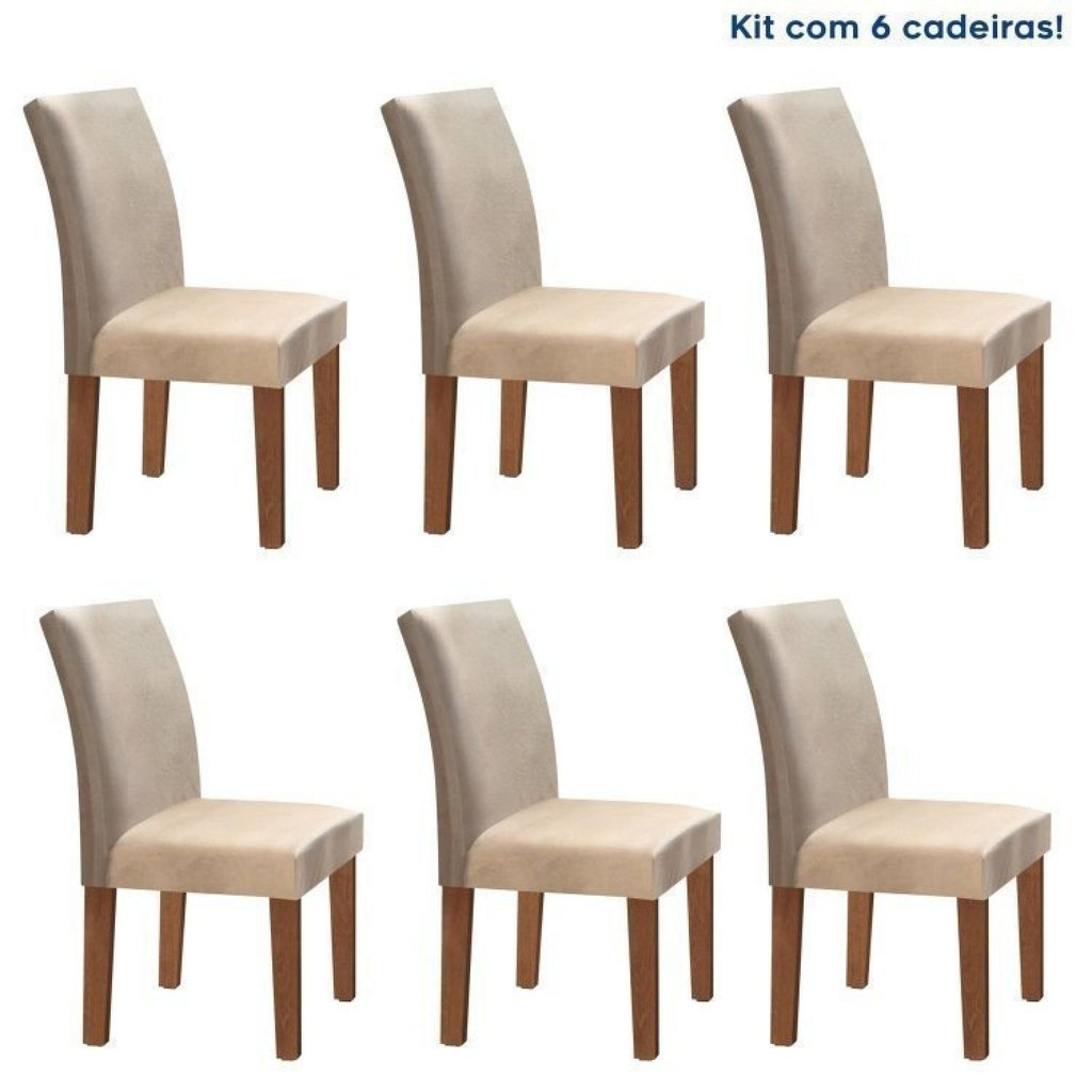 Conjunto 6 Cadeiras para Sala de Jantar Espanha Chocolate/Off White/Boucle Bege