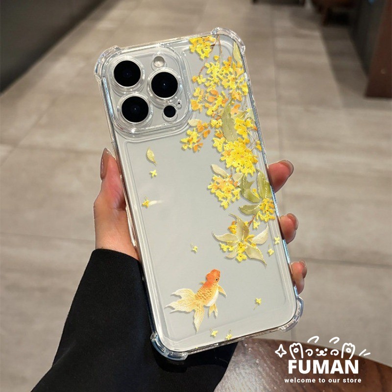 Osmanthus Goldfish Capa De Telefone Transparente De Quatro Cantos Para Samsung Galaxy A20S A20E A17 A16 A15 A14 A13 A12 