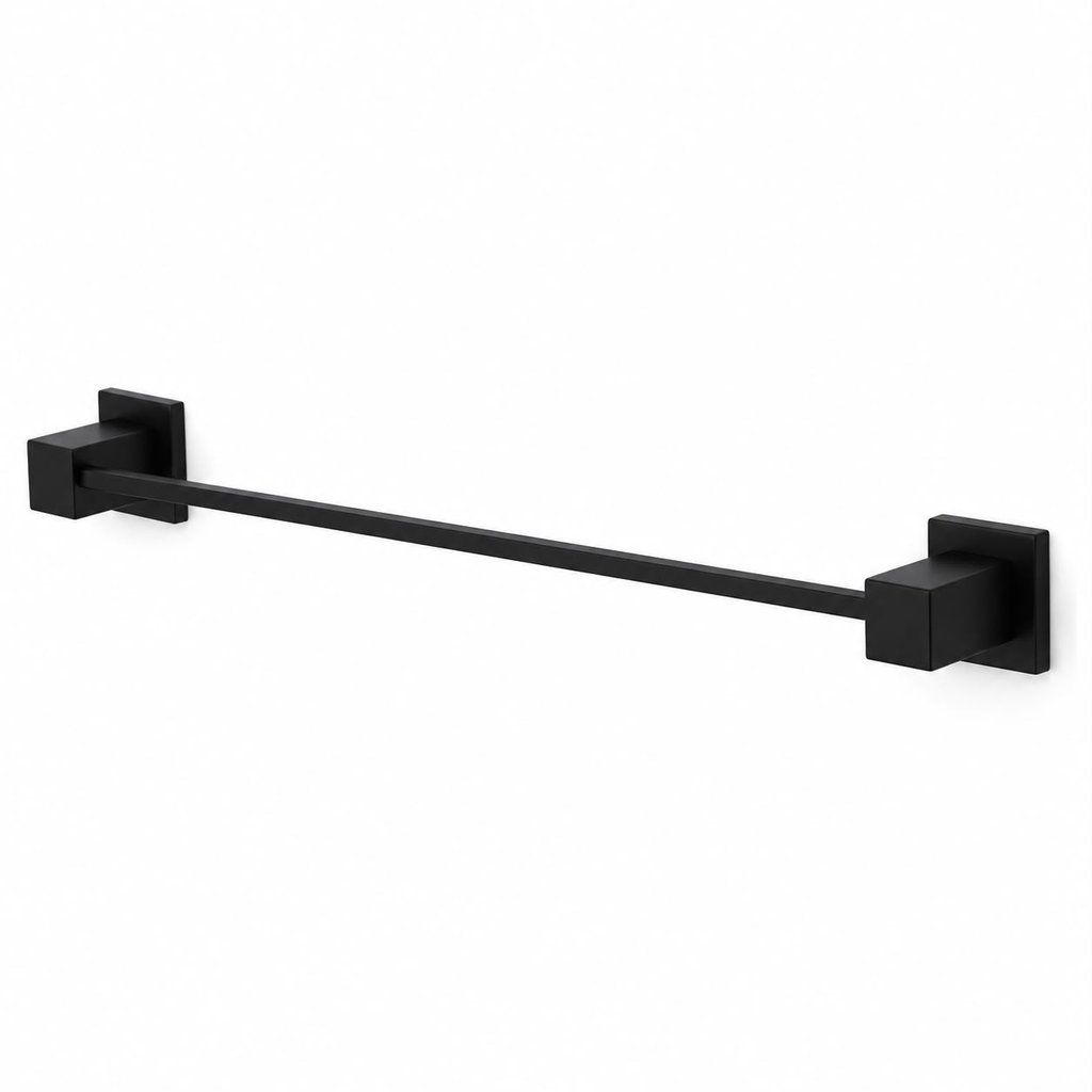 Porta Toalha Reto Para Banheiro Metal Quadrado Preto