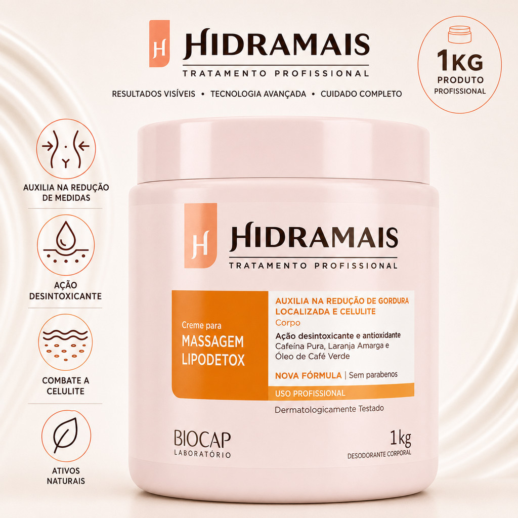 Creme Massagem Profissional Lipodetox 1Kg Hidramais Creme de Pele Hidratante Corporal Hidramais