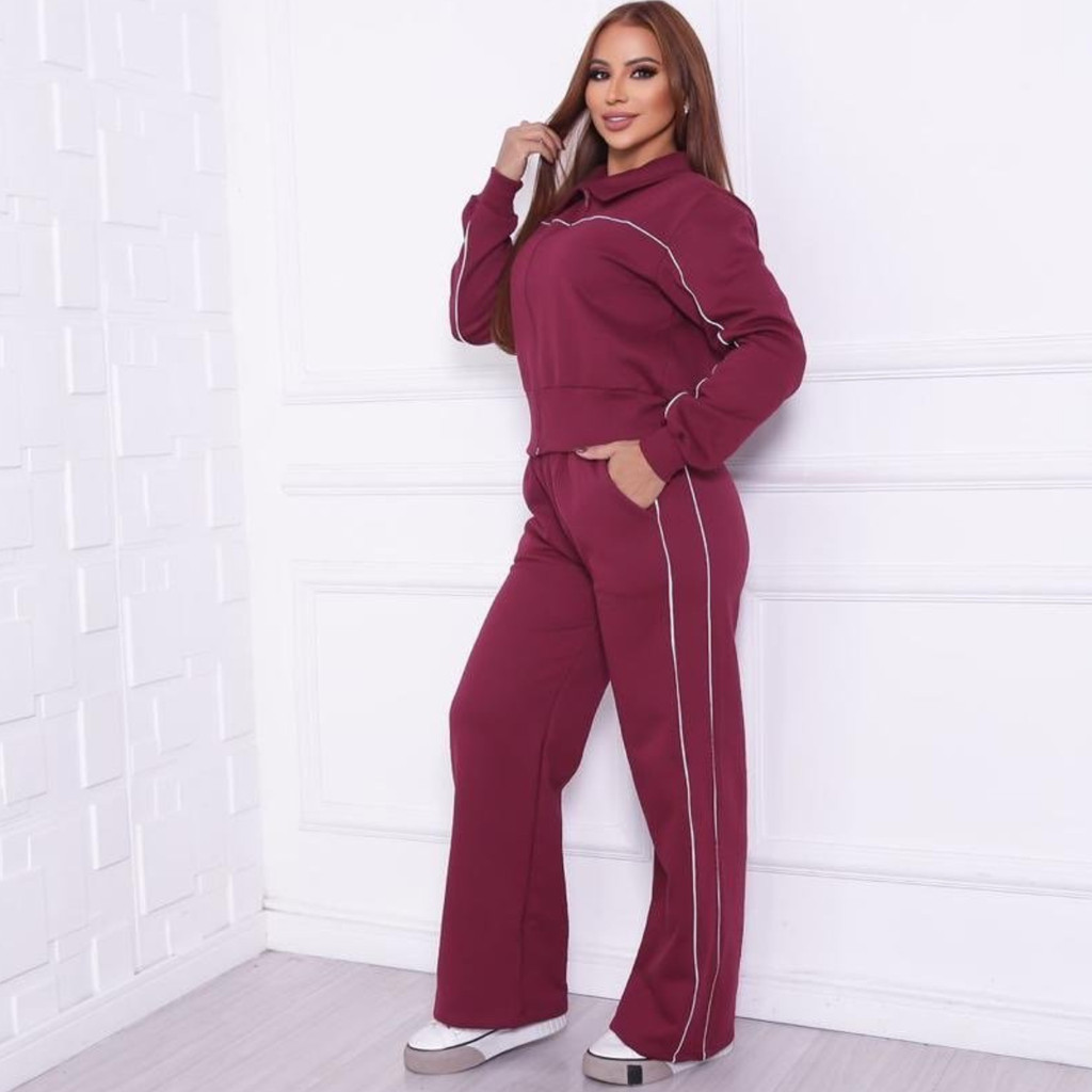 Moletom Conjunto Feminina Malha Flanelada Blusa Calça Frio Agasalho Confortavel Envio Imediato