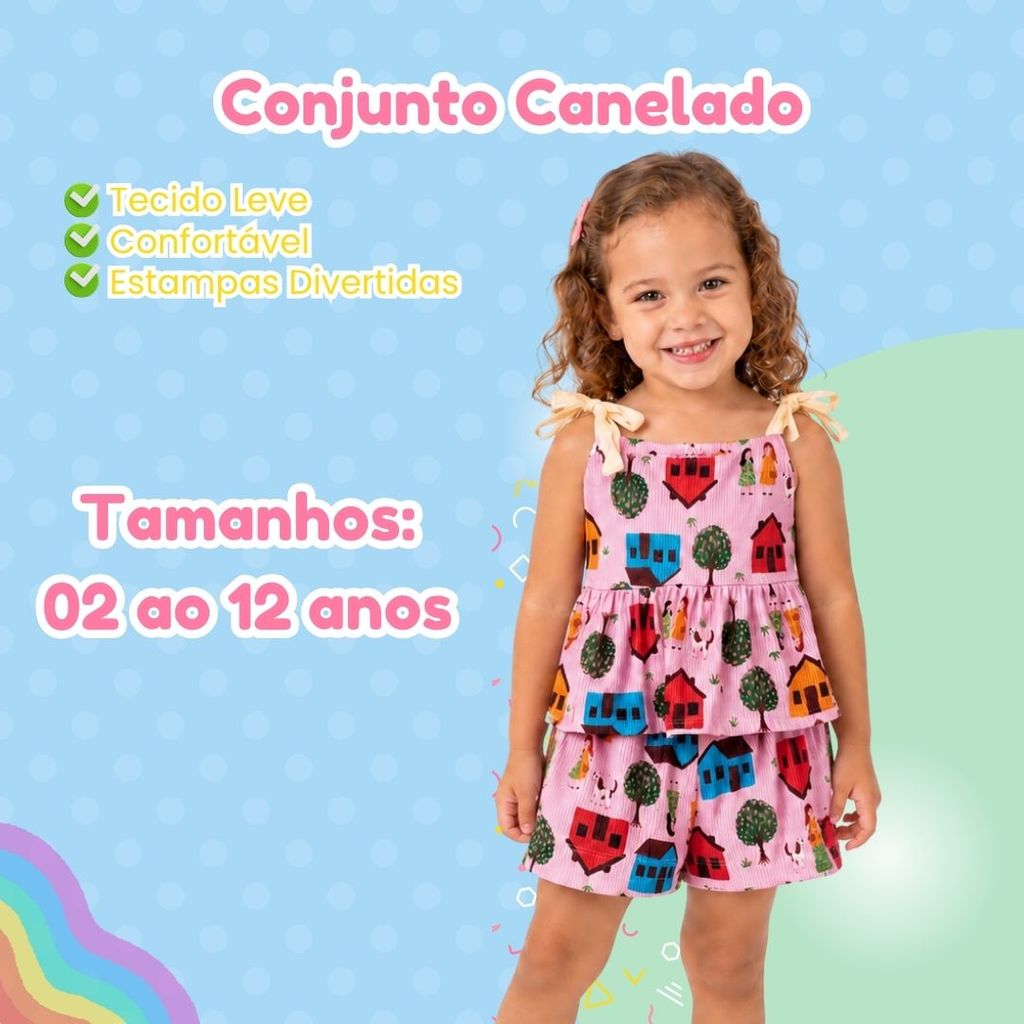 Conjunto Infantil Feminino | Regata com Babado + Short Estampado | Moda Blogueirinha I Lulu