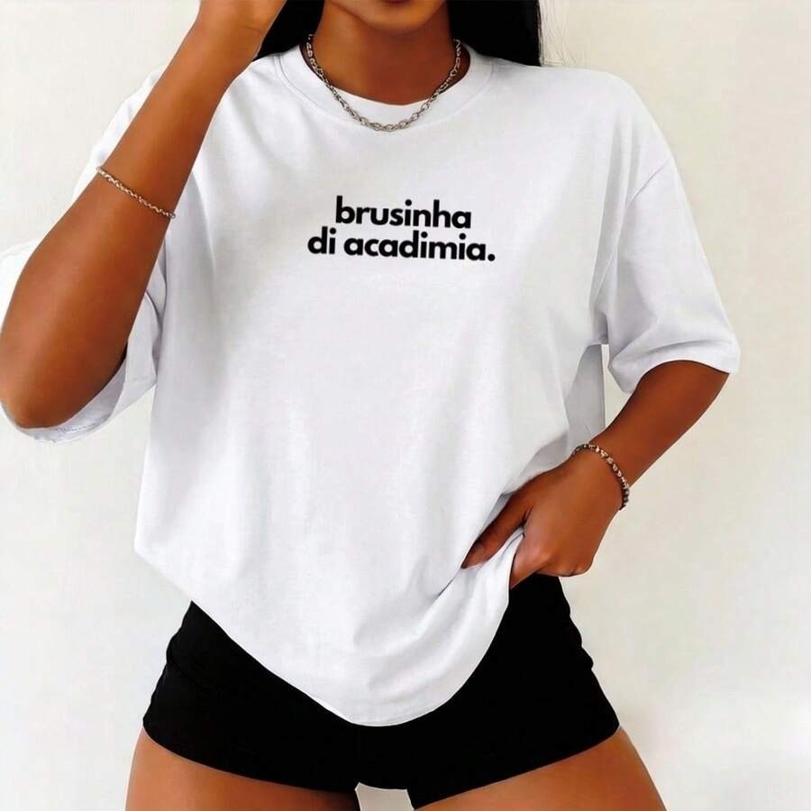 Camiseta Brusinha Di Academia Feminina Fitness Academia Engraçada Oversized Unissex Treino Casual