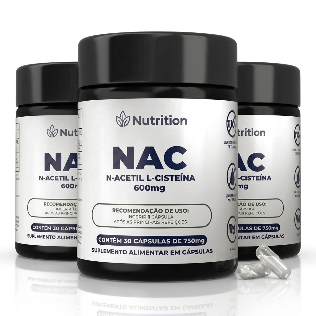 NAC N-Acetil LCisteína 600mg Antioxidante, Detox, Imunidade e Saúde do Fígado 60, 120 ou 180 Caps