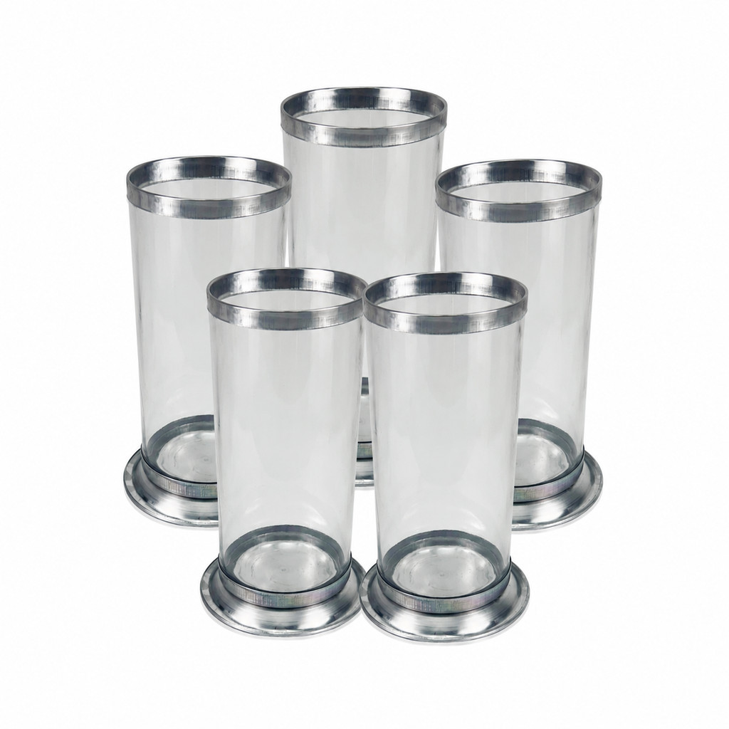 Kit 5 Unidades Suporte Porta Velas 7 Dias Vidro Alumínio Copo Anti Chamas Protetor