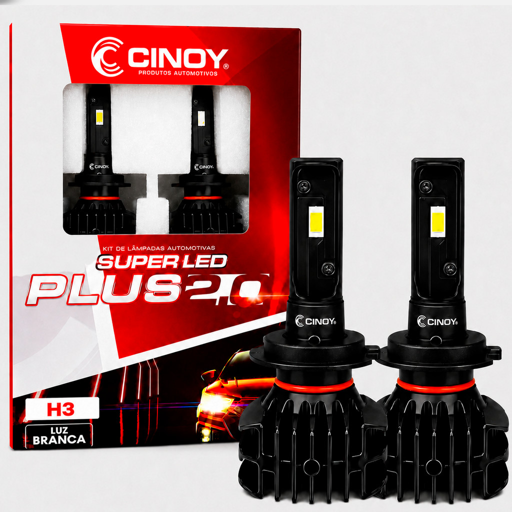 Kit Super LED Cinoy Plus 2D H3 6000LM 6500K 12V Luz Branca