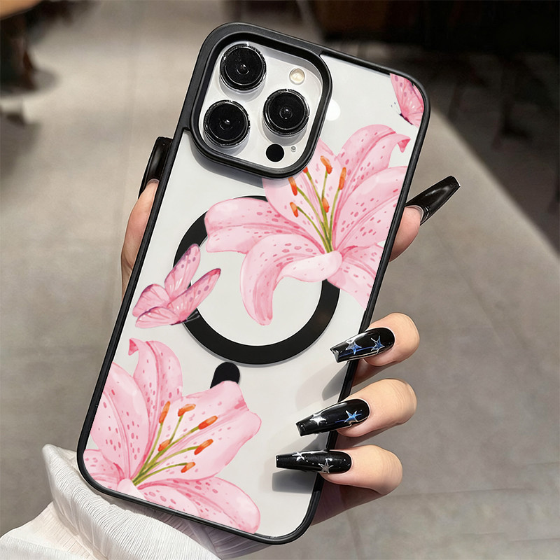 Rosa Lírios Magnético Caso De Telefone Para Samsung Galaxy A06 A16 A26 A36 A54 A55 A56 A57 A35 A07 A17 A37 Capa Traseira