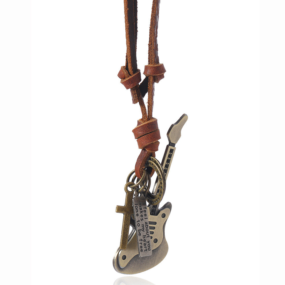Único moda na moda feminina novo estilo acessórios de roupas simples All-Match Retro guitarra pingente colar de couro