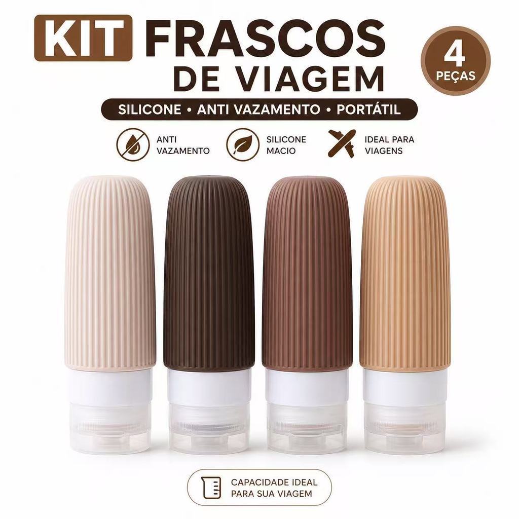 Kit Frascos de Viagem 90ml Silicone Anti Vazamento Reutilizável Shampoo Creme Portátil