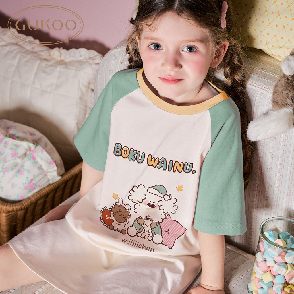 Gukoo/porca concha pijamas meninas verão dos desenhos animados impresso Homewear crianças camisola pai-filho Wearable fo