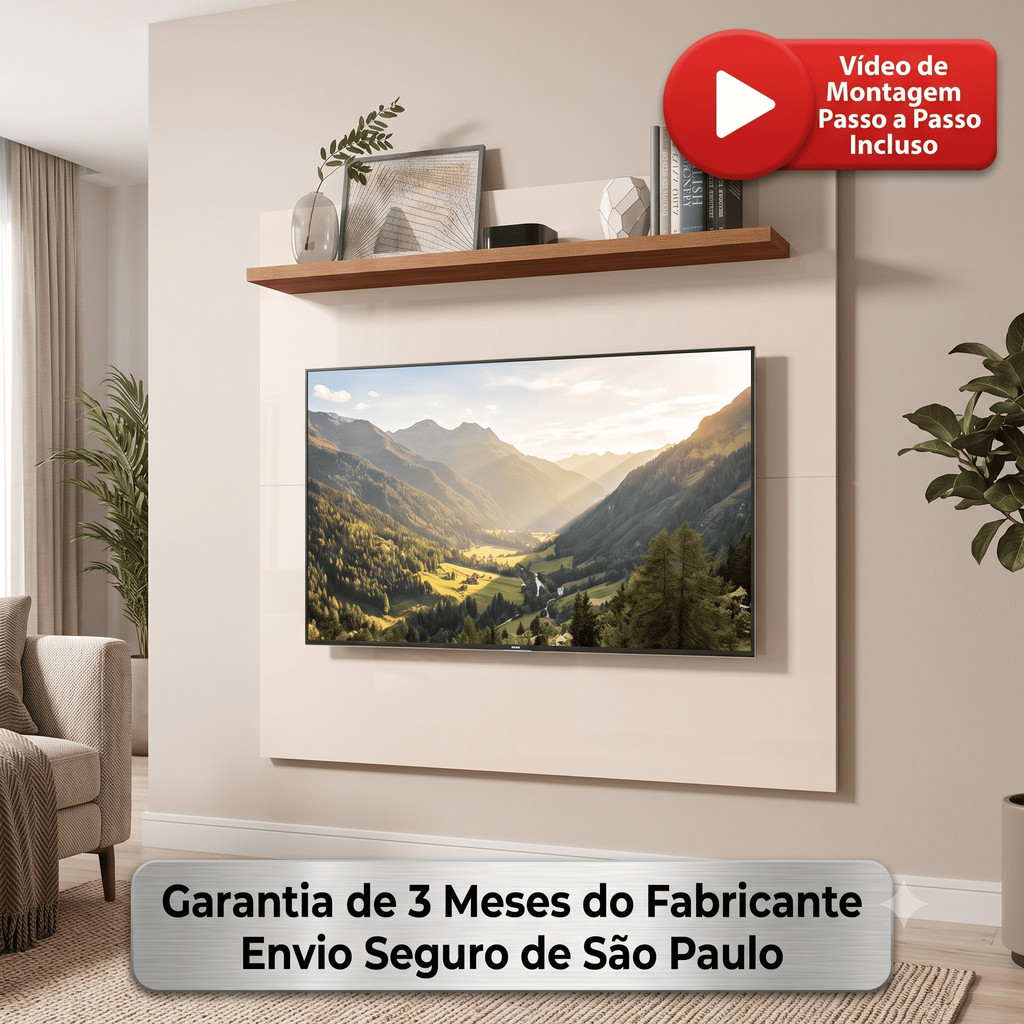 Painel Para TV Ate 32 Polegadas Suspenso Com Prateleira Quarto Sala MDP Dubai Nicho Rack Retro