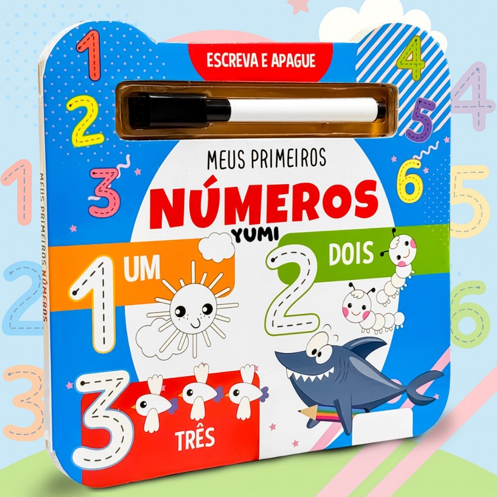 Livro Infantil Meus Primeiros Números - Caderno de Caligrafia Infantil Caneta Magica Apagável | Livro Educativo Escolar