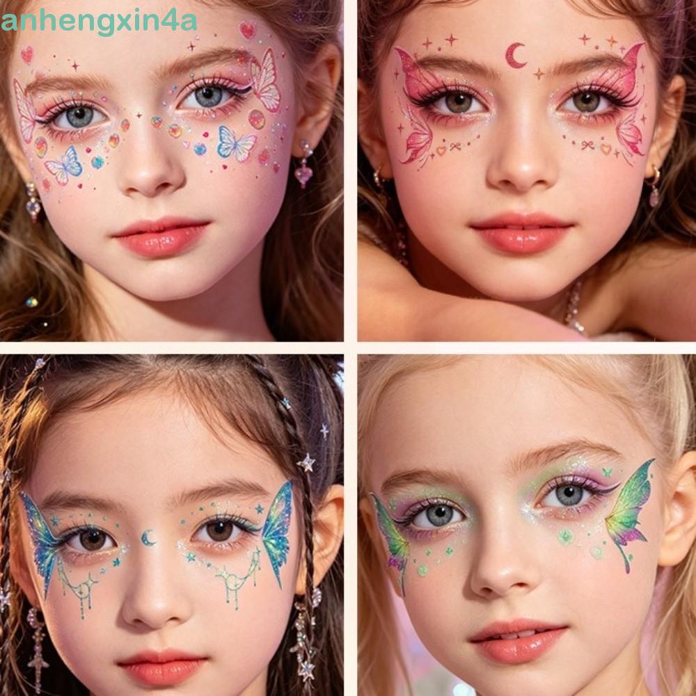 Tatuagem Facial De Borboleta Com Glitter ANHENGXIN , Adesivo De À Prova D'água De Longa Duração , Faça Você Mesmo