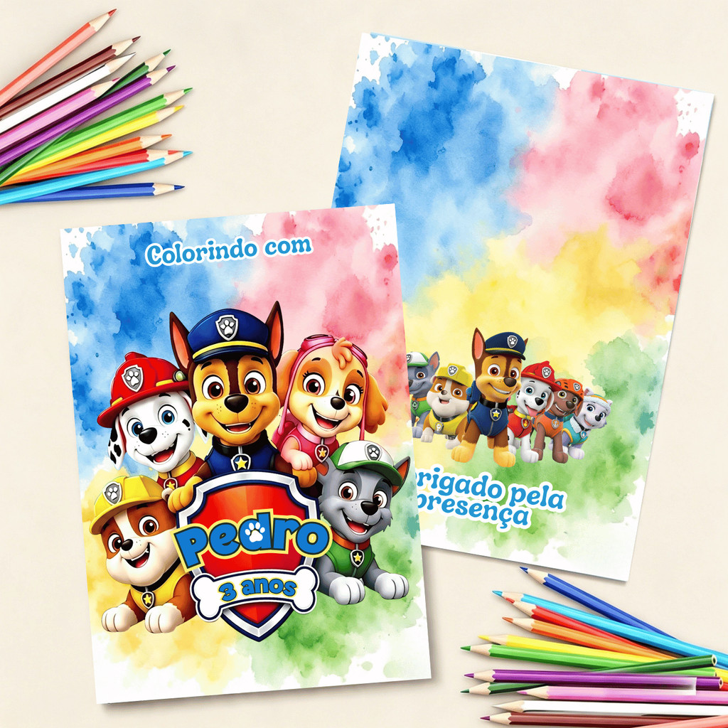 Livrinho de Colorir Personalizado Patrulha Canina |Revista livro para Colorir Infantil com Nome Lembrancinha Aniversário