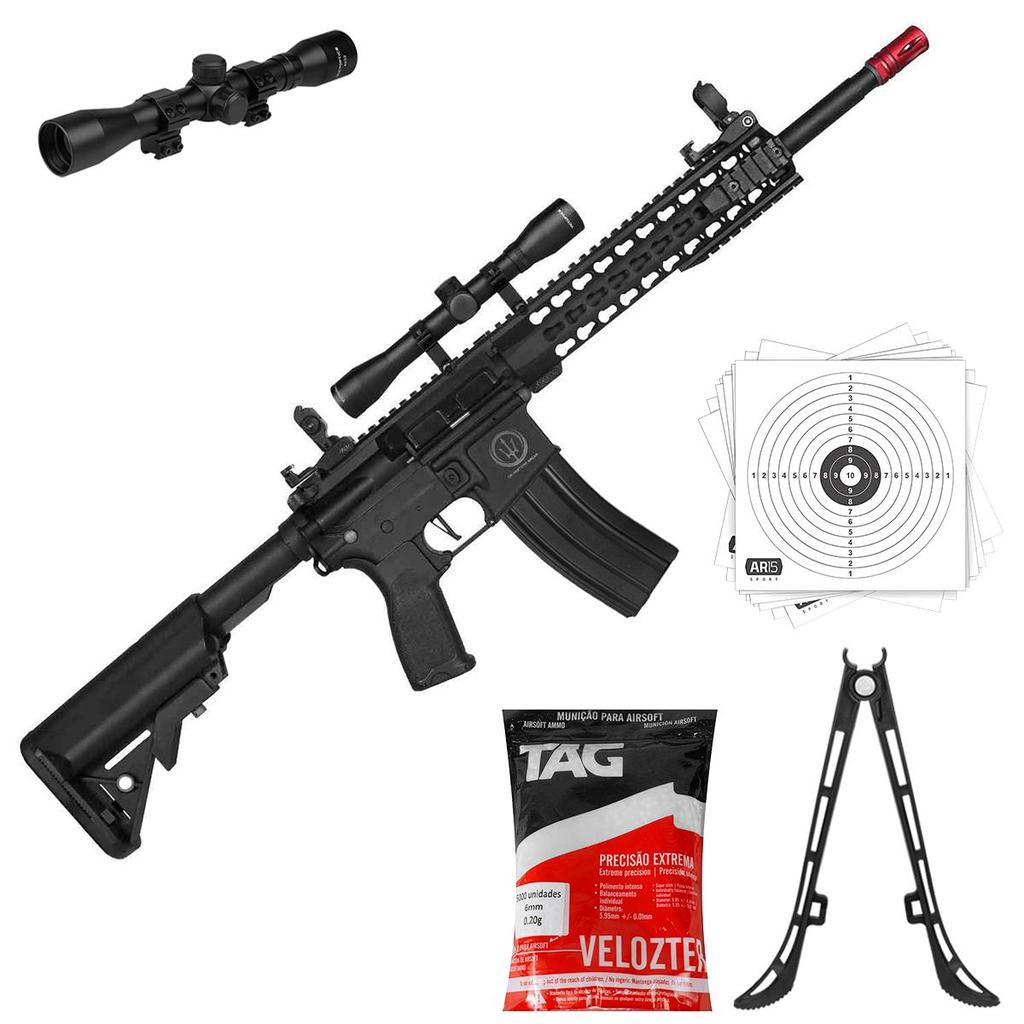 Fuzil Airsoft Elétrico Rossi Ar15 Neptune Keymod +Luneta4x32