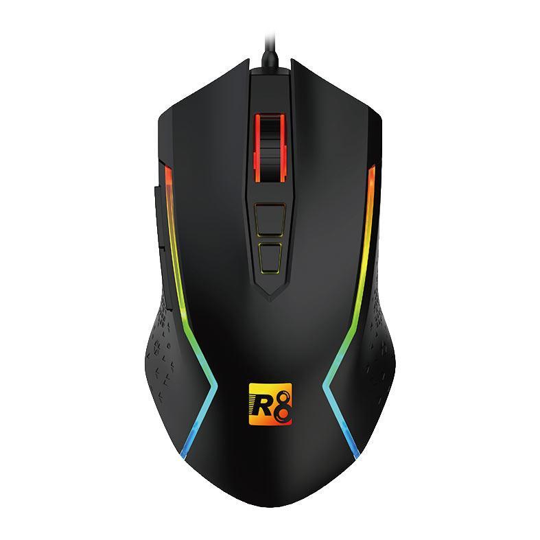 Mouse Gamer R8 G203, RGB, 7200 DPI, 7 Botoes, USB, Preto, R8-G203-BK