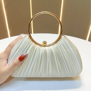 [Estoque pronto] Novo estilo bolsa feminina plissada bolsa de noite vestido de festa bolsa de noite anel KTV princesa bo