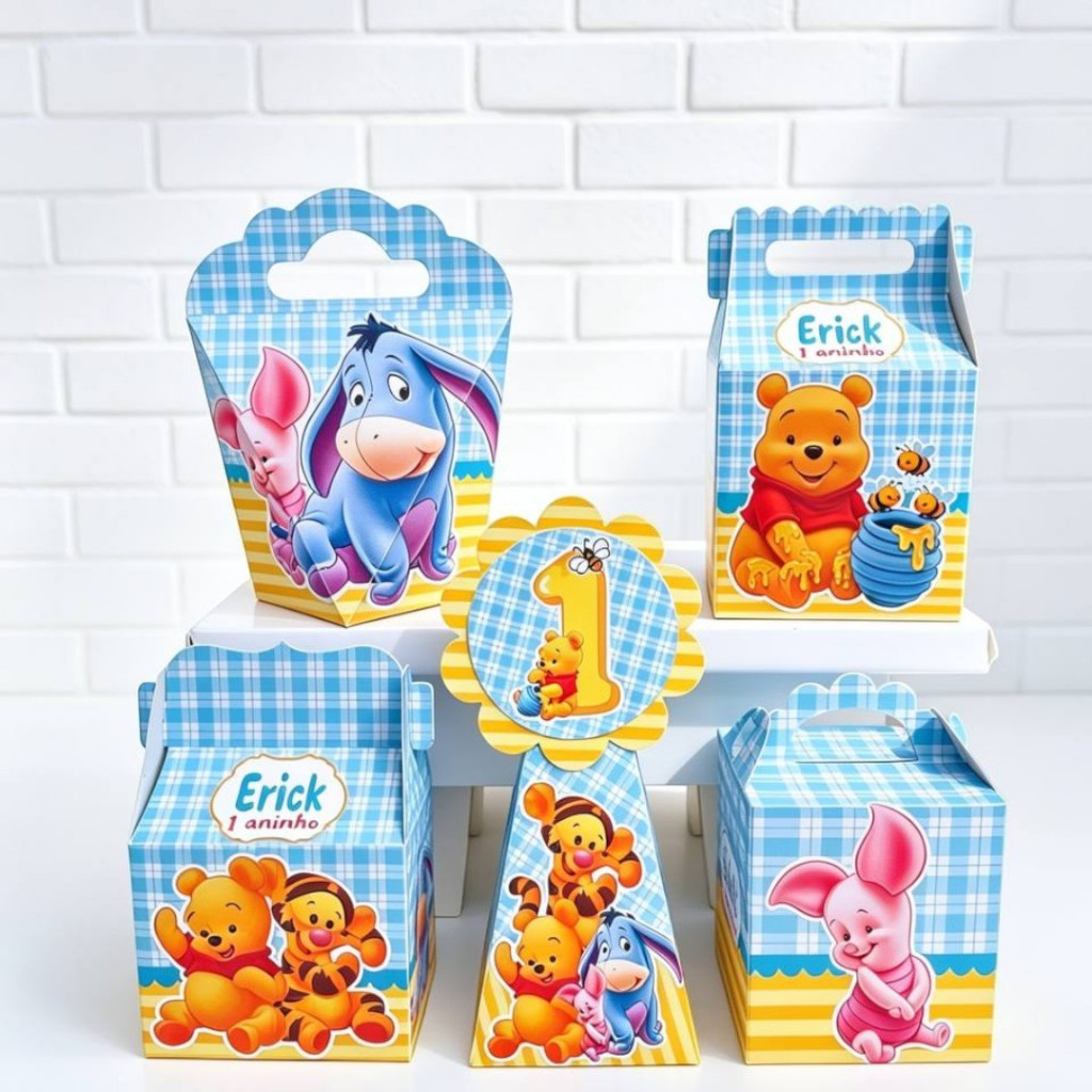 URSINHO POOH AZUL KIT Pegue e Monte Lembrancinha De Festa Lembrancinha Personalizada Festa Infantil