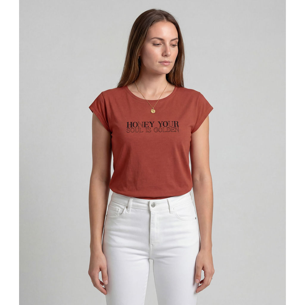 Blusa Feminina Manga Curta Estampada Infinita Cor Laranja