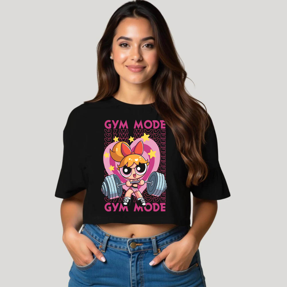 Camiseta Cropped Estampado Gym Meninas Super Poderosas Academia Feminina Algodão