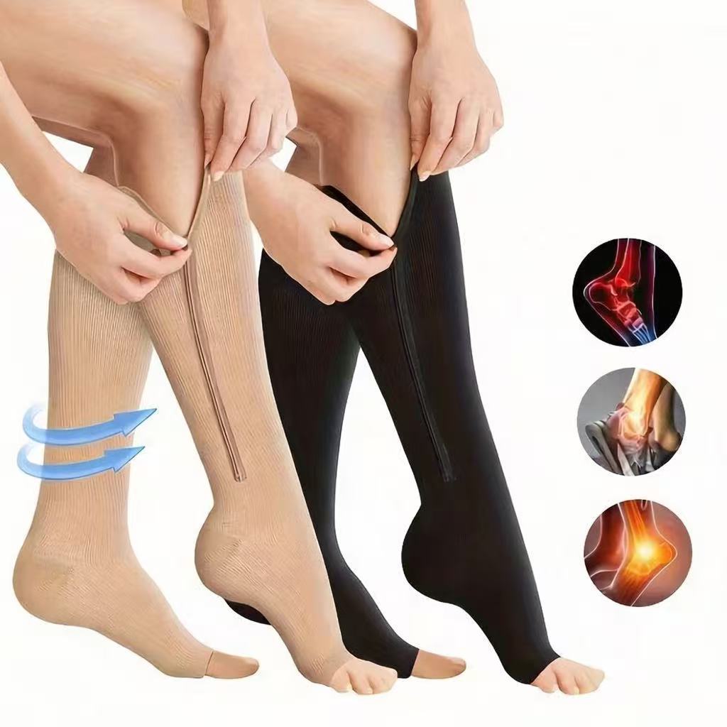 Kit Nova Meia Média Compressão Varizes Pernas Cansadas Inchaço Dores 3/4 Zíper 20-30 Mmhg Compressão