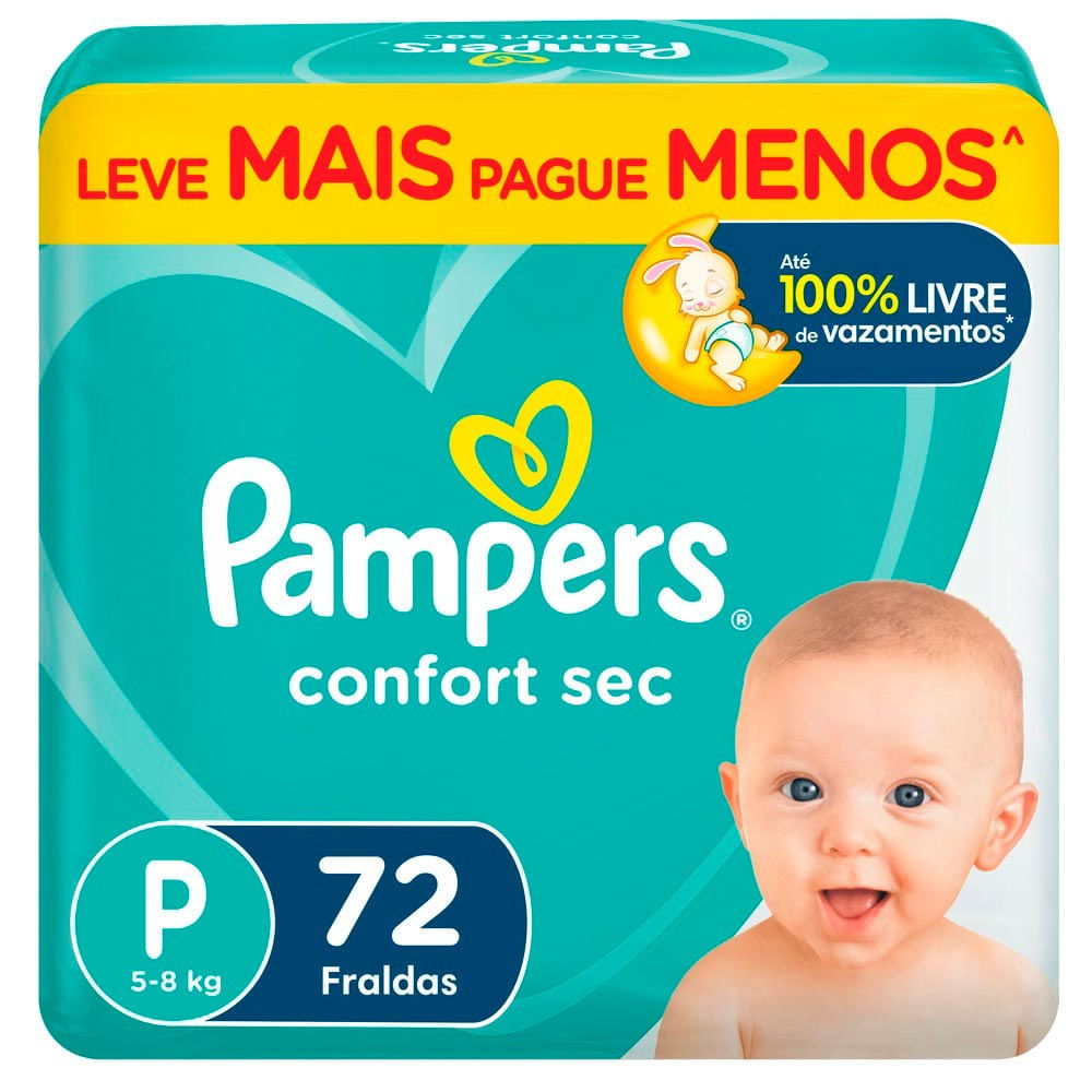 Fralda Pampers Confort Sec Tamanho P 72 Unidades Descartáveis