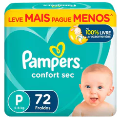 Fralda Pampers Confort Sec Tamanho P 72 Unidades Descartáveis