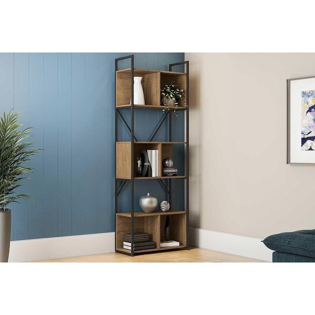 Armário Multiuso Sala Industrial Alta LI014 c/ 6 Nichos Freijo/Preto - Kappesberg