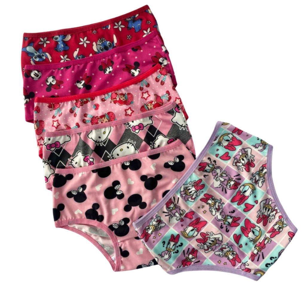 Kit 2 ou 3 Calcinhas Infantis Femininas Estampadas com Forro 100% Algodão Confortáveis Dia a Dia
