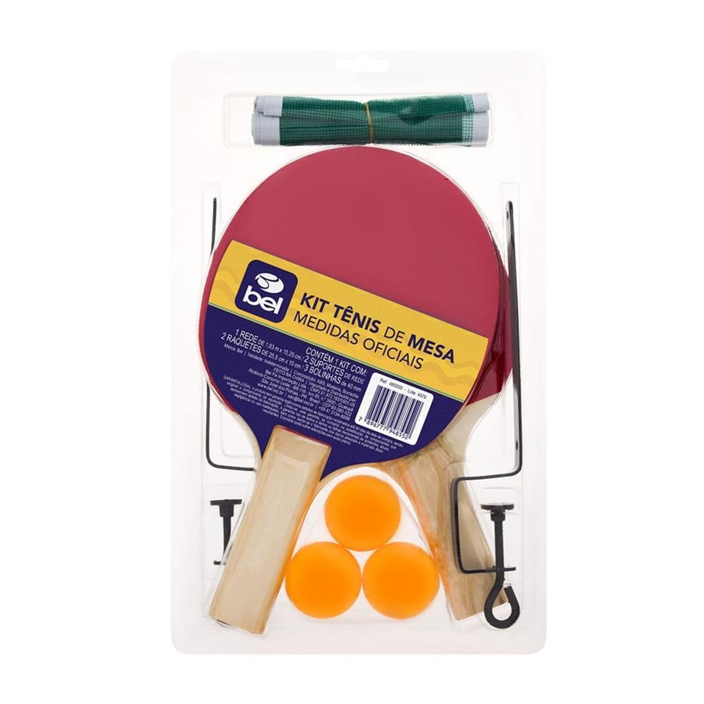 Tênis de Mesa 2 Raquetes, 2 Suportes, 1 Rede e 3 Bolinhas 485500 Bel Fix