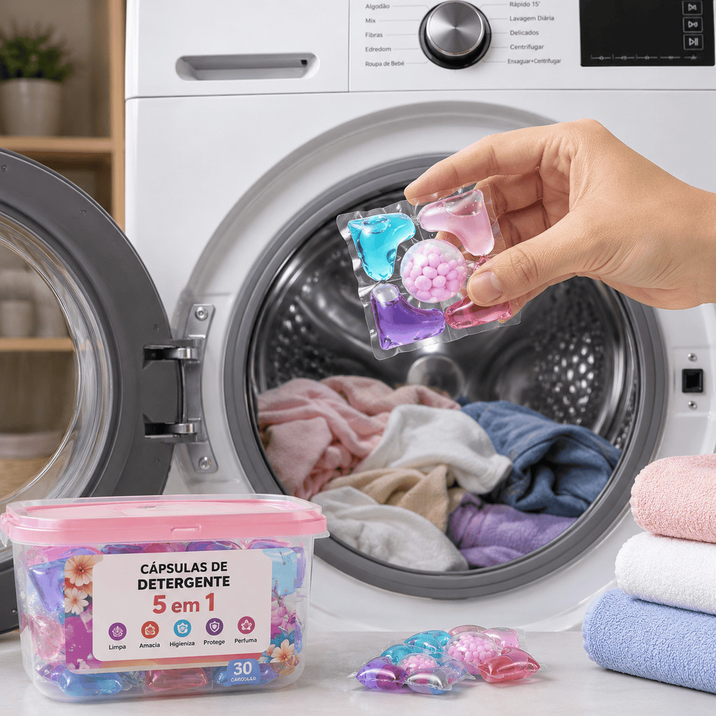 Cápsulas para Máquina de Lavar Roupas 5 em 1 Limpeza Profunda Práticas e Eficientes
